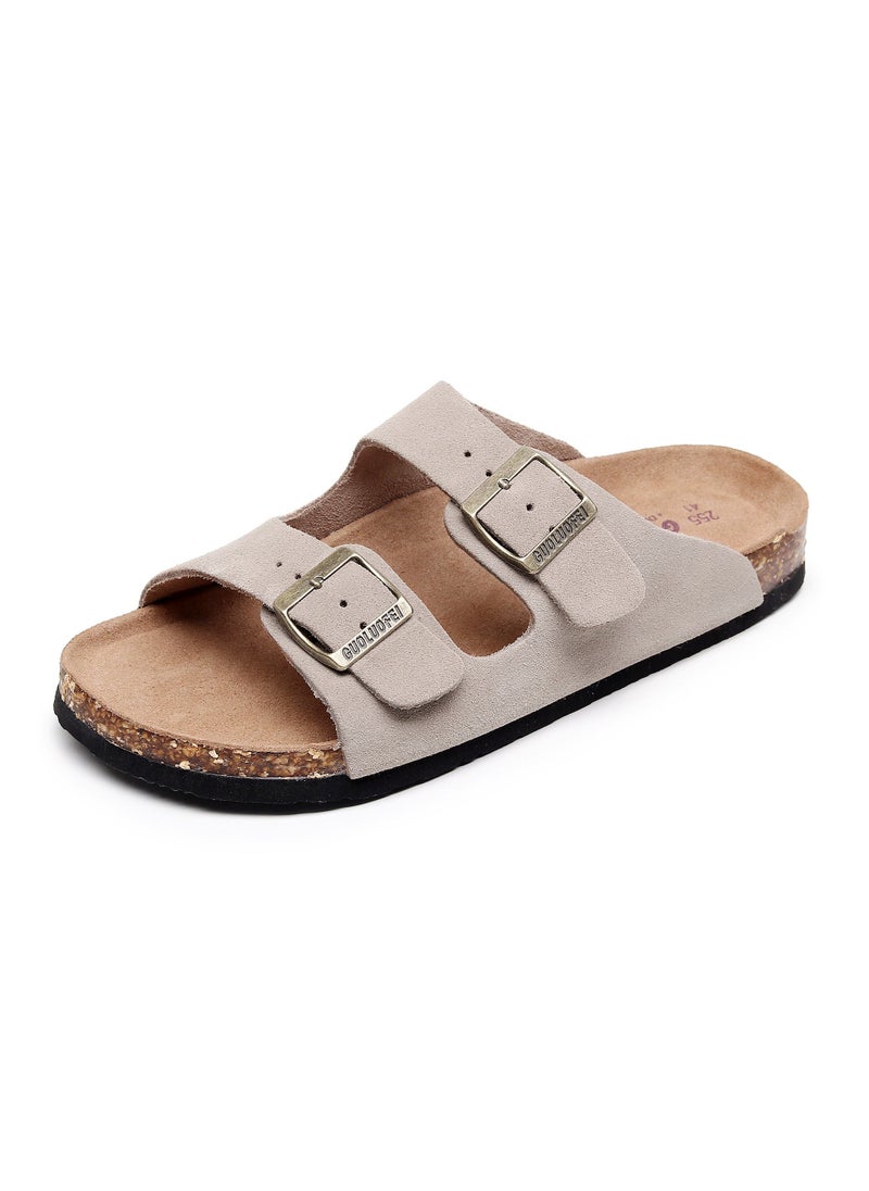 GUOLUOFEI Women Sandals with Adjustable Buckles & Memory Foam, Comfort Cork Footbed Arch Support, Leather Slide Sandals for Women  - Image 2
