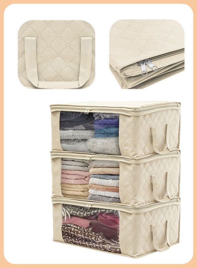 حقيبة تخزين ملابس، قطعة واحدة قابلة للطي، حقيبة تخزين ملابس ذات سعة كبيرة، حقيبة تخزين ألحفة قابلة للطي بنافذة شفافة كبيرة ومقابض حمل معززة، للألحفة والملابس وأغطية الأسرة - Image 1