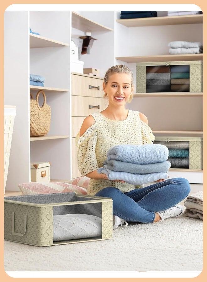 حقيبة تخزين ملابس، قطعة واحدة قابلة للطي، حقيبة تخزين ملابس ذات سعة كبيرة، حقيبة تخزين ألحفة قابلة للطي بنافذة شفافة كبيرة ومقابض حمل معززة، للألحفة والملابس وأغطية الأسرة - Image 5