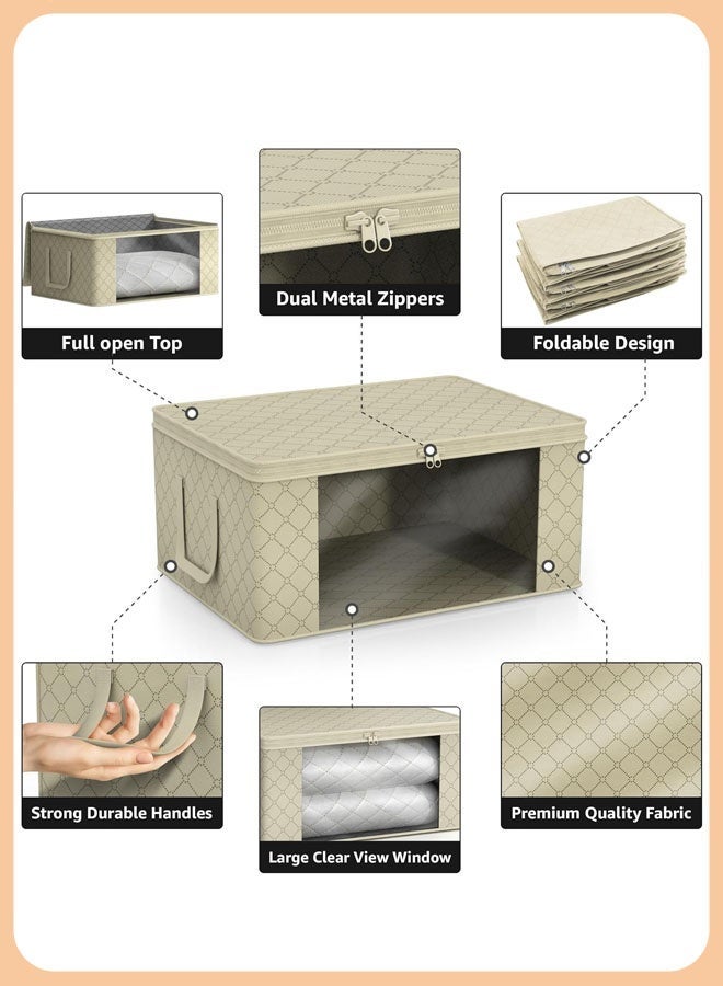 حقيبة تخزين ملابس، قطعة واحدة قابلة للطي، حقيبة تخزين ملابس ذات سعة كبيرة، حقيبة تخزين ألحفة قابلة للطي بنافذة شفافة كبيرة ومقابض حمل معززة، للألحفة والملابس وأغطية الأسرة - Image 3