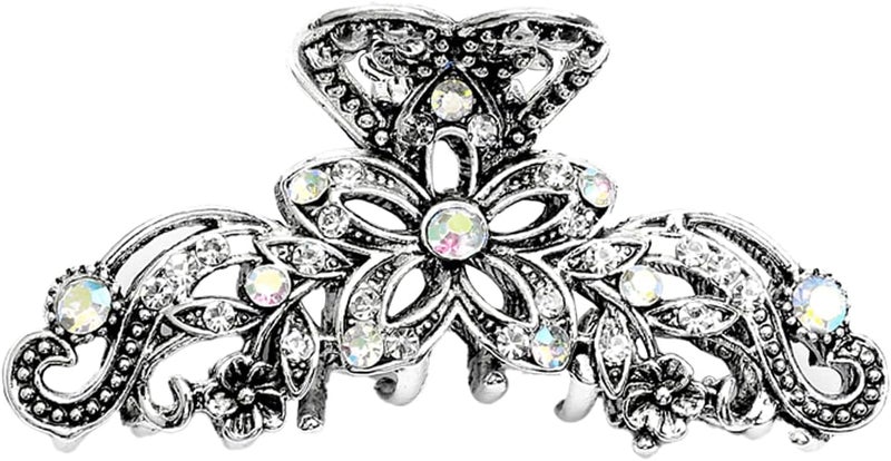 Vintage Hair Claw Clip Rhinestone Alloy Hair Accessories for Fine Hair Fashion Retro Hairpin for Women Girls Wedding Bridal Retro Silver