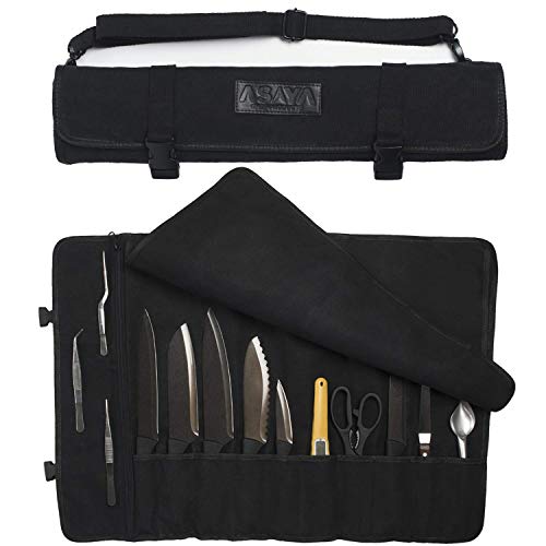 Asaya Canvas Chef Knife Roll Bag - 10 Knife Slots and a Large Zipper Pocket - Durable 10oz Canvas Knife Case with an Adjustable Shoulder Strap - Knives not Included - Image 1
