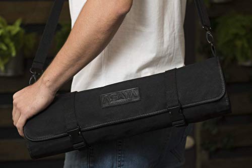 Asaya Canvas Chef Knife Roll Bag - 10 Knife Slots and a Large Zipper Pocket - Durable 10oz Canvas Knife Case with an Adjustable Shoulder Strap - Knives not Included - Image 3