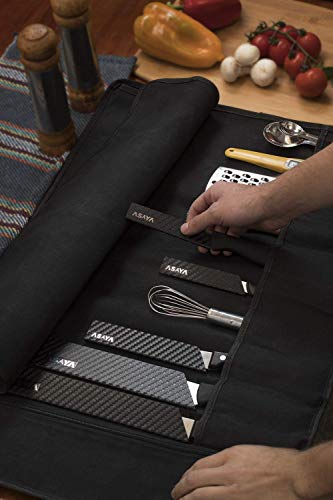 Asaya Canvas Chef Knife Roll Bag - 10 Knife Slots and a Large Zipper Pocket - Durable 10oz Canvas Knife Case with an Adjustable Shoulder Strap - Knives not Included - Image 5