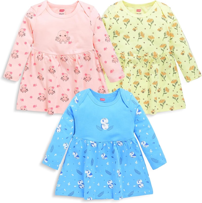 LuvLap Baby-Girl's Dress Set - 3 Pack in Lime Green, Light Peach, and Baltic Sea for 12-18 Months - Image 1
