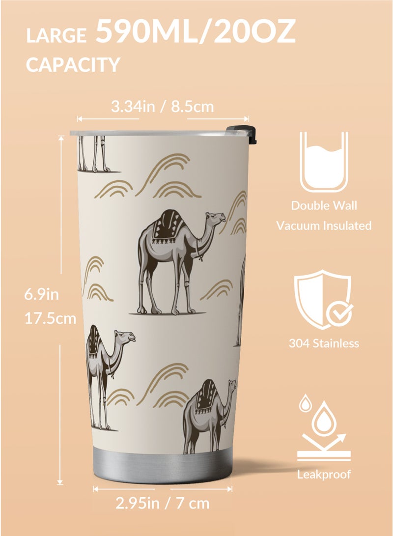 Galadune stainless steel travel coffee mug, double-wall vacuum insulated mug, Arabian grey camel pattern mug, 20 oz, suitable for iced and hot drinks - Image 3