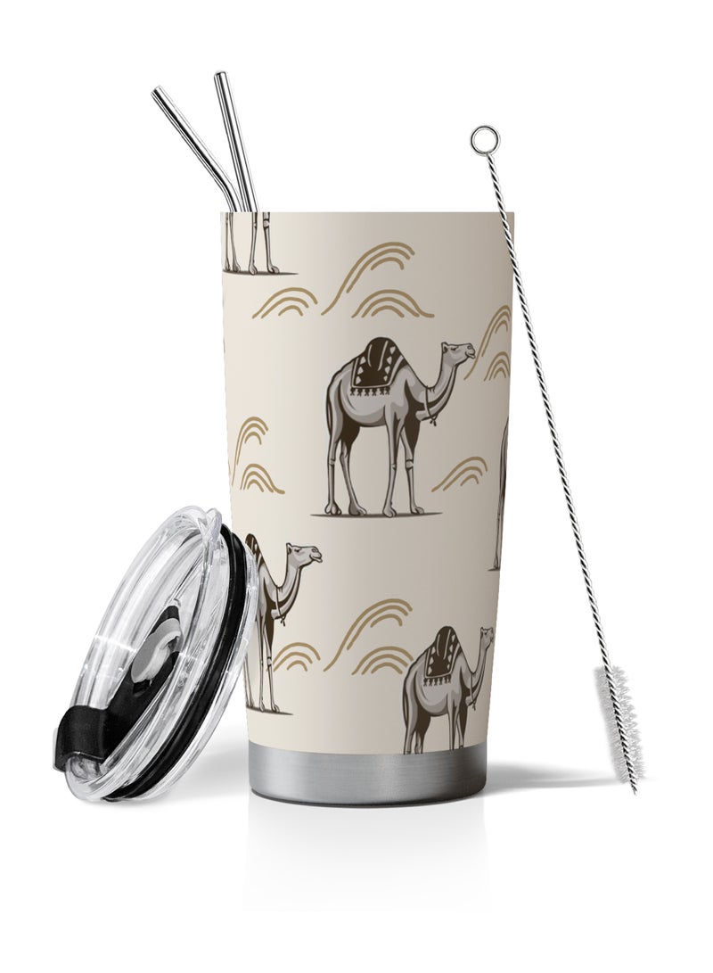 Galadune stainless steel travel coffee mug, double-wall vacuum insulated mug, Arabian grey camel pattern mug, 20 oz, suitable for iced and hot drinks - Image 1