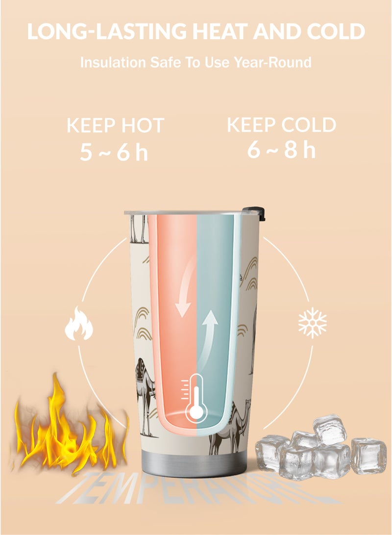 Galadune stainless steel travel coffee mug, double-wall vacuum insulated mug, Arabian grey camel pattern mug, 20 oz, suitable for iced and hot drinks - Image 2