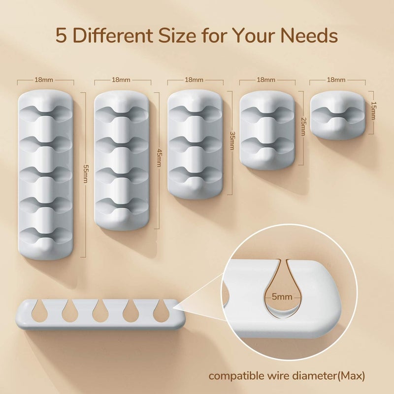 Syncwire Cable Clips, 5 Pack Gray Cord Organizer Cable Management Self Adhesive Cable Holder for Organizing Cable Cords, Ideal for Home, Office, Cubicle, Car, Nightstand, Desk Accessories - Image 2