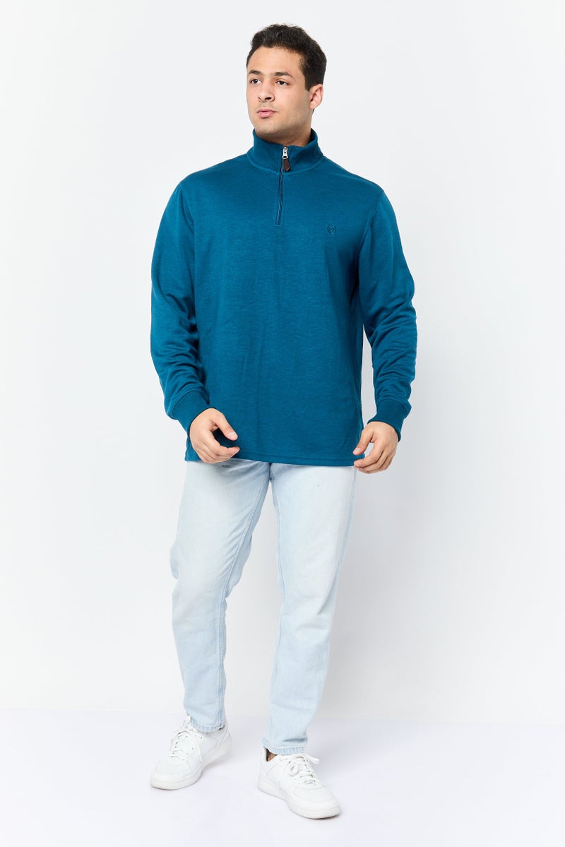 Chaps Men Mock Neck Long Sleeve Embroidered Logo Sweatshirt, Teal Blue - Image 3