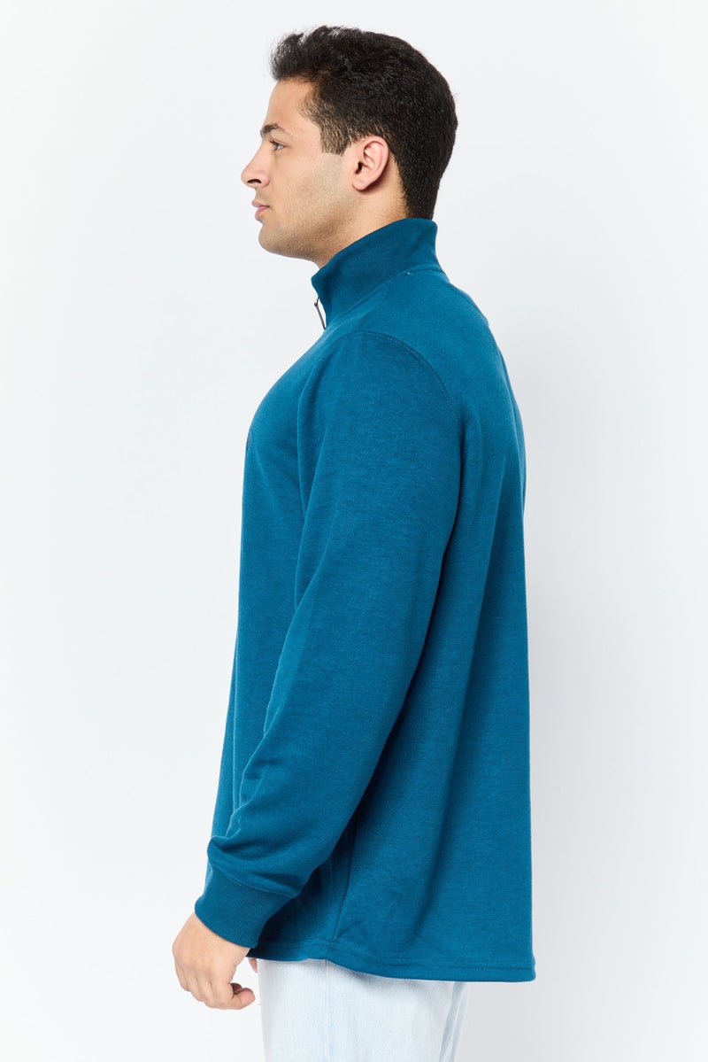 Chaps Men Mock Neck Long Sleeve Embroidered Logo Sweatshirt, Teal Blue - Image 4