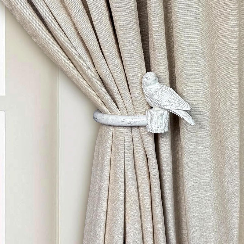 ILAISIHOME Curtain Drapery Holdbacks with Bird Design, Wall Mount Drapery Hooks Holders, Set of 2, White - Image 1