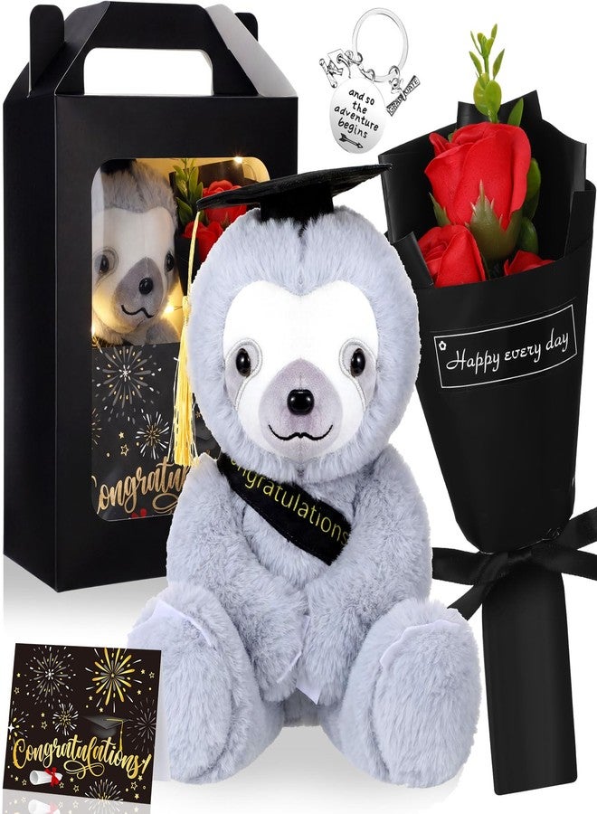 Vinsot 2026 Graduation Gifts Set for Him Plush Sloth Stuffed Animal Artificial Soap Flower Card Keychain Gift Box with Window Graduation Gift for Friends(Yellow and Black) - Image 1