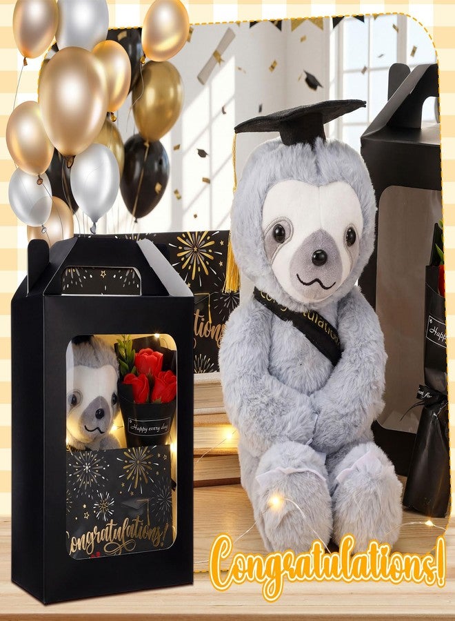 Vinsot 2026 Graduation Gifts Set for Him Plush Sloth Stuffed Animal Artificial Soap Flower Card Keychain Gift Box with Window Graduation Gift for Friends(Yellow and Black) - Image 2