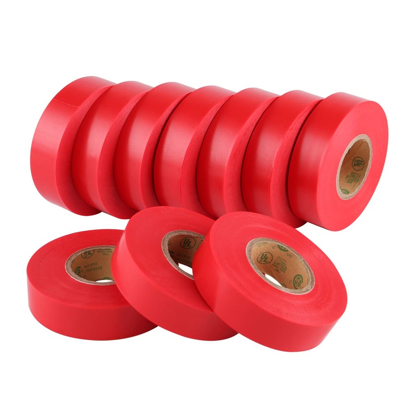 Lichamp 10-Pack Red Electrical Tape Waterproof, 3/4 in x 66ft, Industrial Grade UL/CSA Listed High Temp Electrical Tape Electric Super Vinyl - Image 1