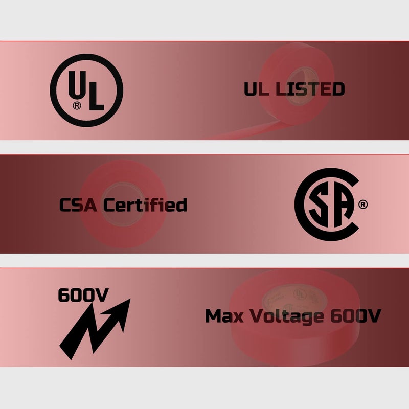 Lichamp 10-Pack Red Electrical Tape Waterproof, 3/4 in x 66ft, Industrial Grade UL/CSA Listed High Temp Electrical Tape Electric Super Vinyl - Image 5