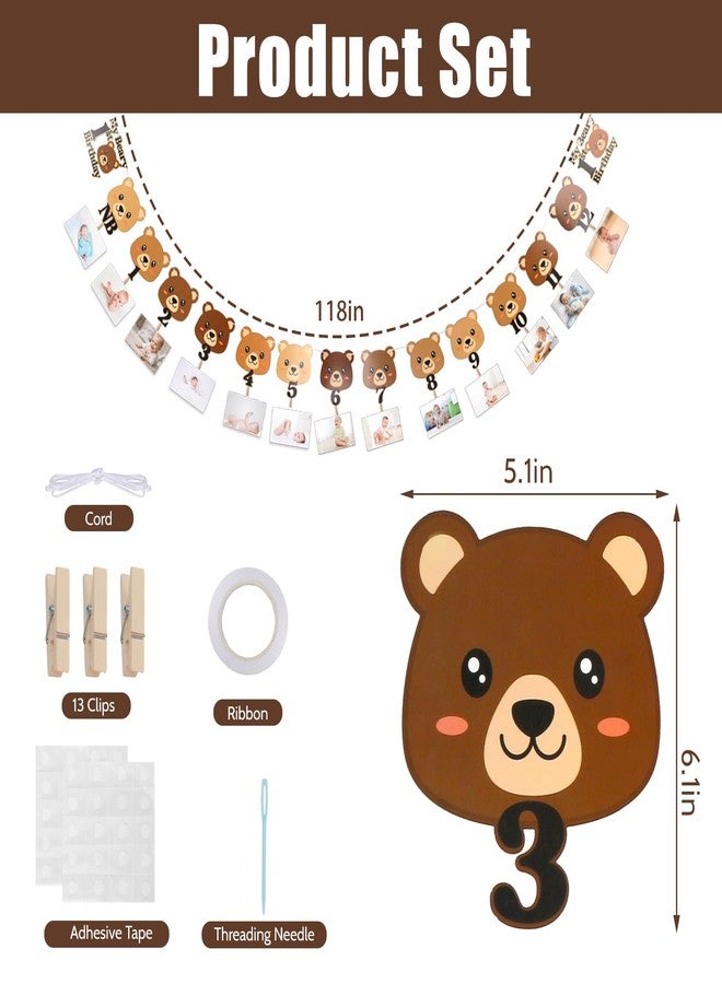 Urlax Beary First Birthday Banner - Cute Bear Monthly Milestone Banner for Newborn to 12 Months - 1st Birthday Party Decor - Image 3