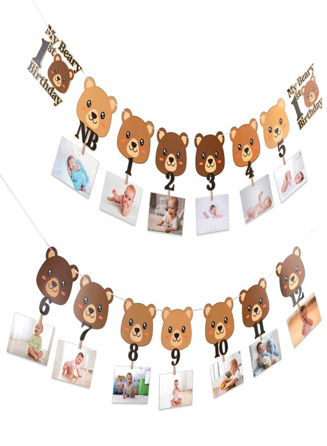 Urlax Beary First Birthday Banner - Cute Bear Monthly Milestone Banner for Newborn to 12 Months - 1st Birthday Party Decor - Image 2