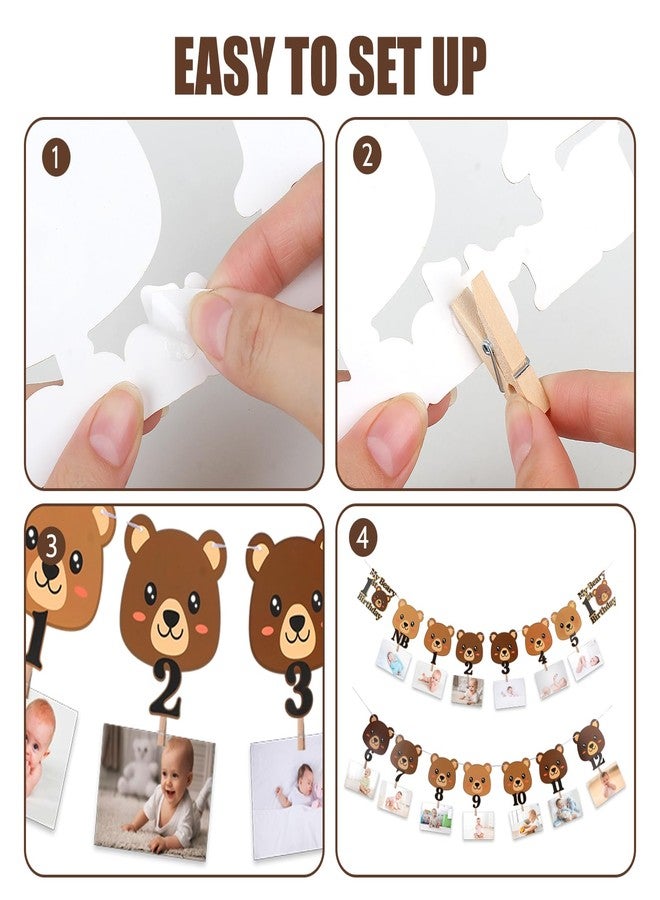 Urlax Beary First Birthday Banner - Cute Bear Monthly Milestone Banner for Newborn to 12 Months - 1st Birthday Party Decor - Image 4