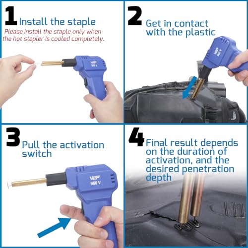 WEP 960-V Plastic Welder Kit 110V with LED Lights with 200 Hot Staples and Pliers for Car Bumper Plastic Welding, Plastic Gas Tank Repair, a Great Automotive Tools for Mechanics - Image 2