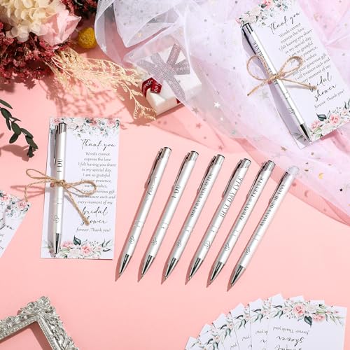 Chiisong 50 Sets Bridal Shower Favors for Guests Wedding Pens Bulk with Thank You Cards Bridal Shower Retractable Ballpoint Pen for Guest Gifts Game Prizes Wedding Souvenirs (Floral) - Image 5