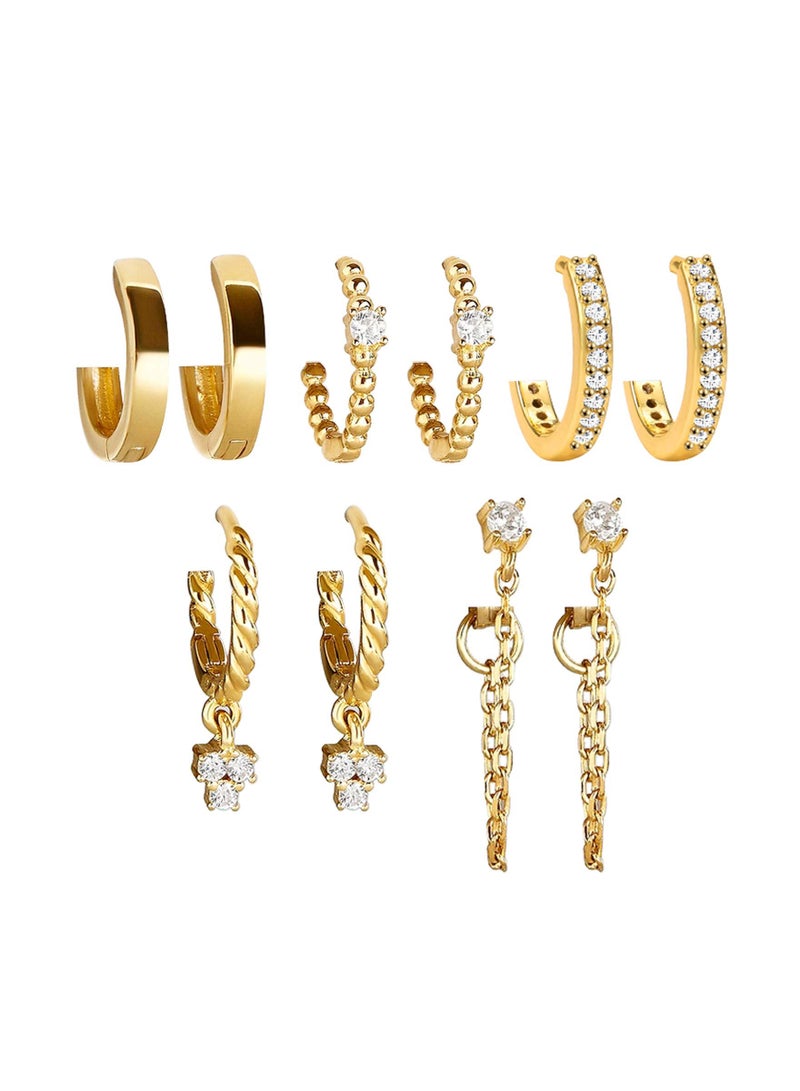 SYOSI 5 Pairs Gold Silver Huggies Hoop Earrings Set, Small Dangle Chain Hoop Earrings Fashion Huggies Earrings Jewelry Stylish Dangle Hoop Earrings Set Chic Huggies Hoops Jewelry Set for Women Girls - Image 1