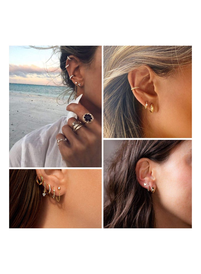 SYOSI 5 Pairs Gold Silver Huggies Hoop Earrings Set, Small Dangle Chain Hoop Earrings Fashion Huggies Earrings Jewelry Stylish Dangle Hoop Earrings Set Chic Huggies Hoops Jewelry Set for Women Girls - Image 5