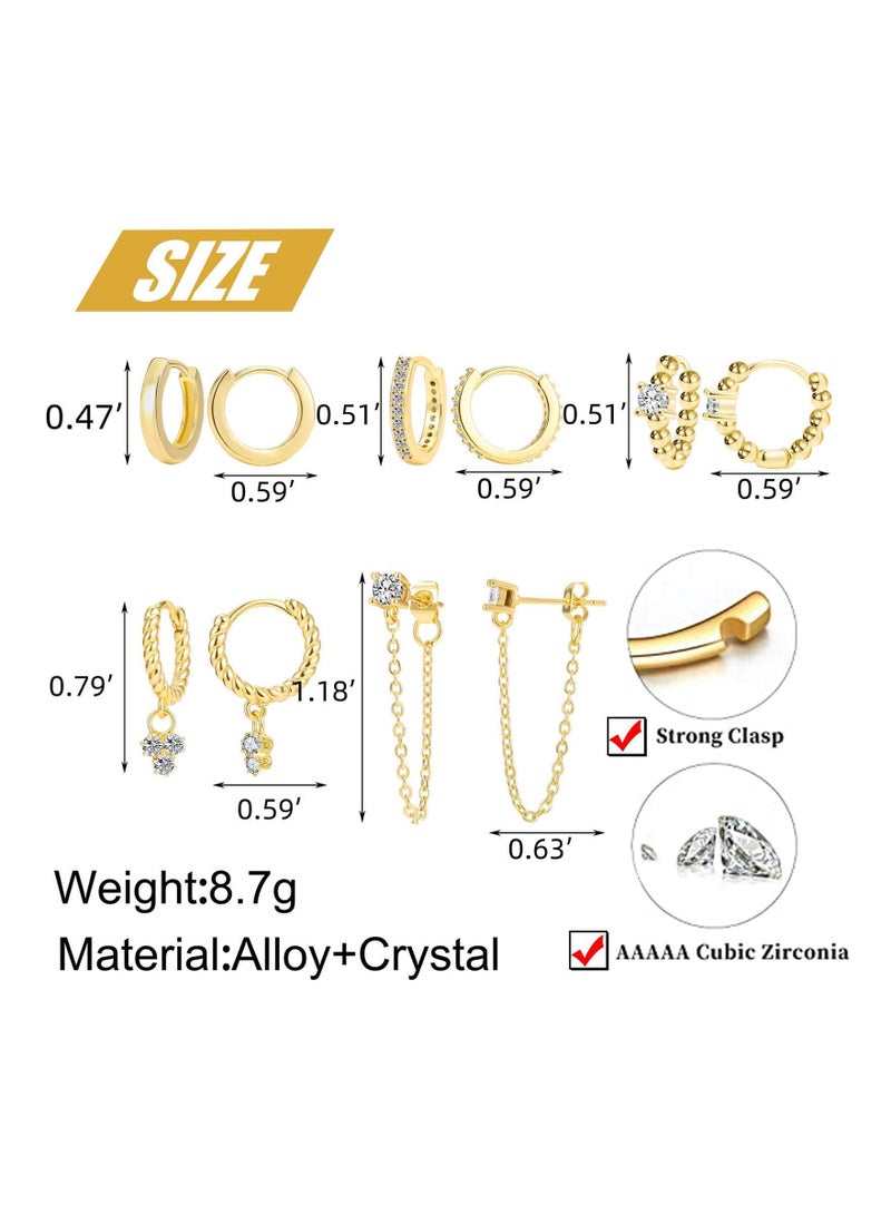 SYOSI 5 Pairs Gold Silver Huggies Hoop Earrings Set, Small Dangle Chain Hoop Earrings Fashion Huggies Earrings Jewelry Stylish Dangle Hoop Earrings Set Chic Huggies Hoops Jewelry Set for Women Girls - Image 2