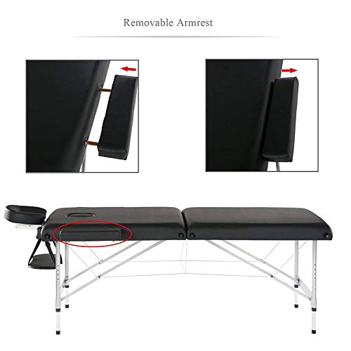 ACi Massage Table Beauty Couch Bed Aluminium Material Lightweight Portable 2 Section for Therapy Treatment Reiki Salon Healing Swedish Massage Black 230kg Load - Black - Image 4