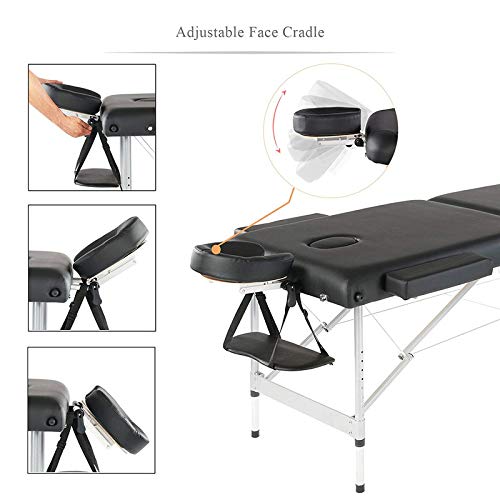 ACi Massage Table Beauty Couch Bed Aluminium Material Lightweight Portable 2 Section for Therapy Treatment Reiki Salon Healing Swedish Massage Black 230kg Load - Black - Image 2