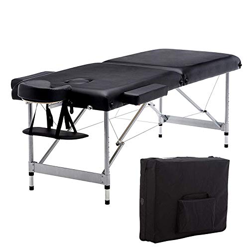 ACi Massage Table Beauty Couch Bed Aluminium Material Lightweight Portable 2 Section for Therapy Treatment Reiki Salon Healing Swedish Massage Black 230kg Load - Black - Image 1