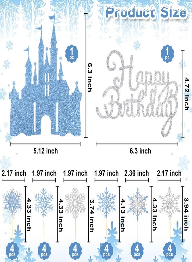 Wootkey 26Pcs Ice Castle Cake Toppers Double Layer Silver Blue Snowflake Cupcake Toppers Winter Wonderland Cake Decorations for Princess Happy Birthday Baby Shower Halloween Party Supplies - Image 2