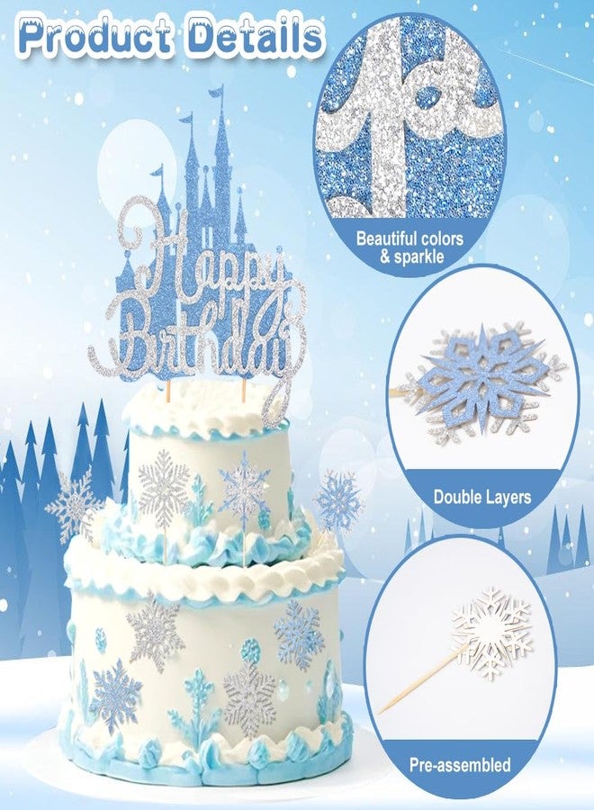 Wootkey 26Pcs Ice Castle Cake Toppers Double Layer Silver Blue Snowflake Cupcake Toppers Winter Wonderland Cake Decorations for Princess Happy Birthday Baby Shower Halloween Party Supplies - Image 3