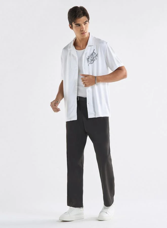 Splash FAV Regular Fit Printed Shirt with Camp Collar and Short Sleeves