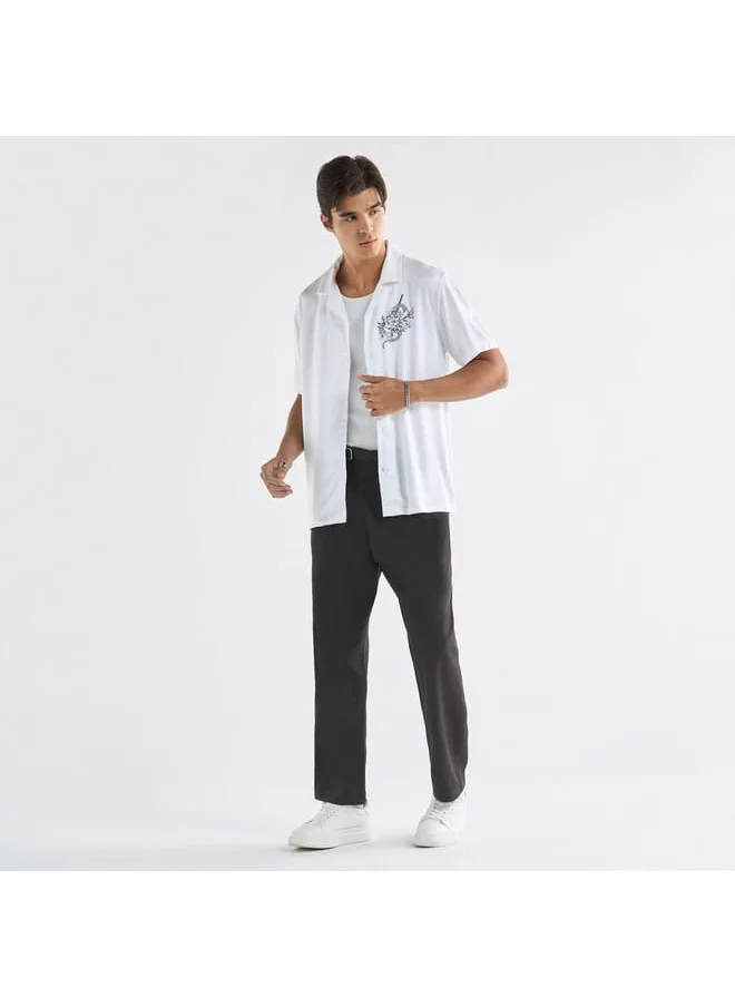 FAV Regular Fit Printed Shirt with Camp Collar and Short Sleeves