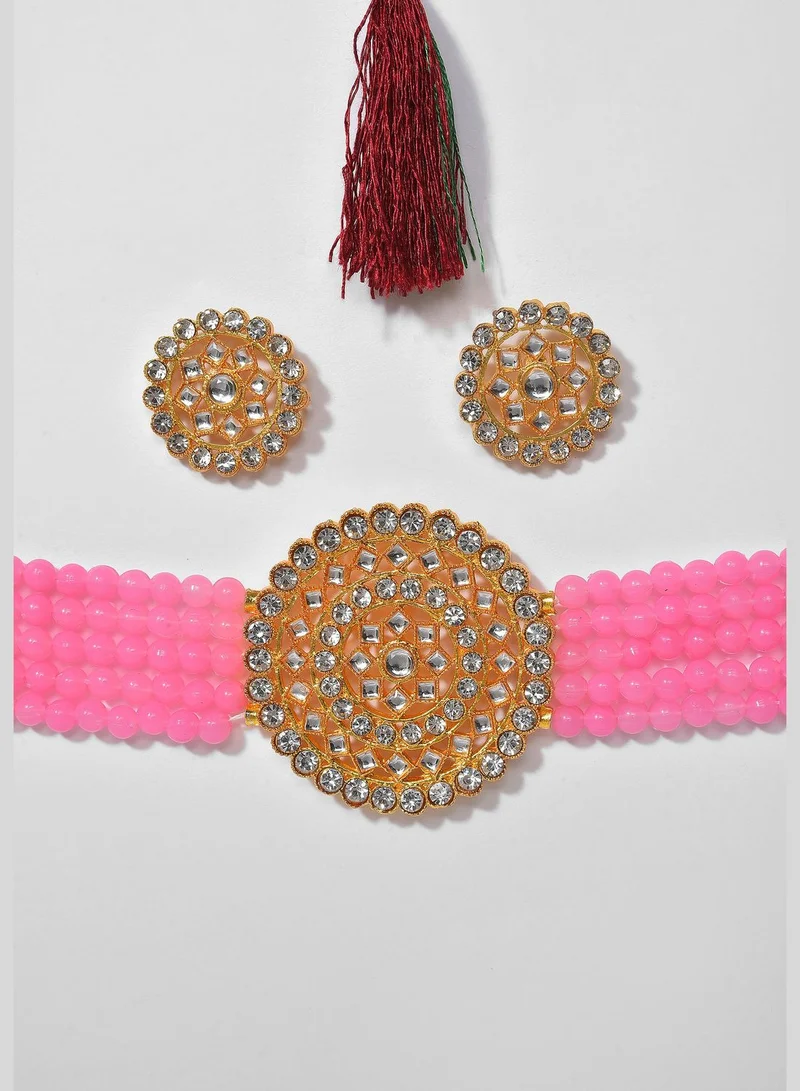 SOHI Gold Plated Designer Stone Necklace Set