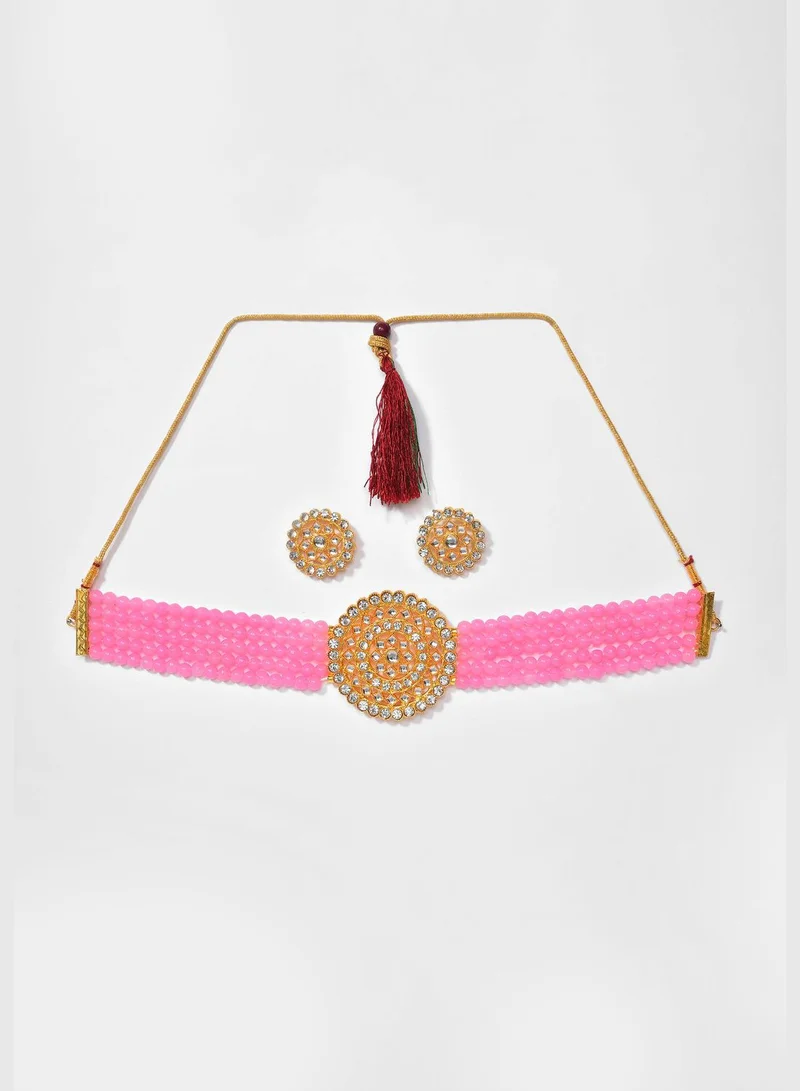 SOHI Gold Plated Designer Stone Necklace Set