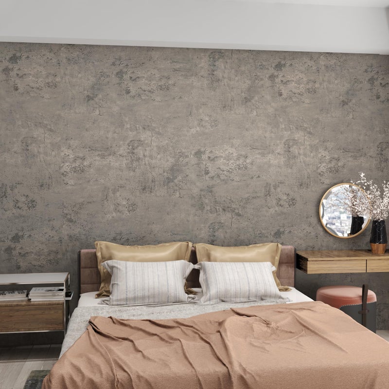 3yecao 24"Ã—354" Wide Thick Light Brown Grey Concrete Wallpaper Peel and Stick 3D Distressed Faux Vinyl Wrap Industrial Cement Contact Paper Matte Textured Wall Sticker for Gym Bathroom Bedroom Walls - Image 1
