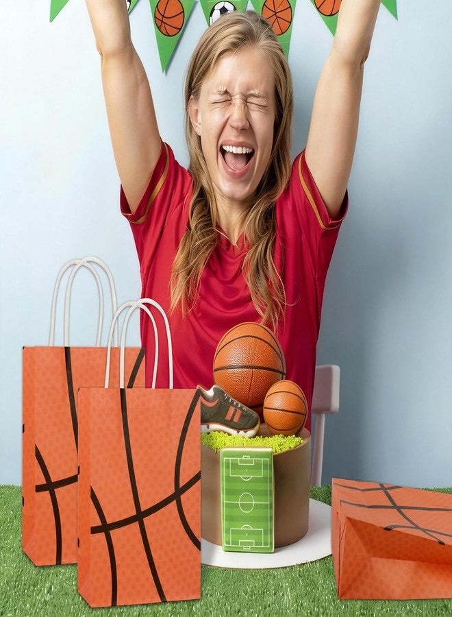 Lemicin 12 Pack Basketball Goodie Bags Basketball Gift Favors Paper Bags with Handle Birthday Party Favors Bag Snack Candy Treat Holders Kraft Paper Bag for Sports Theme Party Supplies Decorations - Image 2