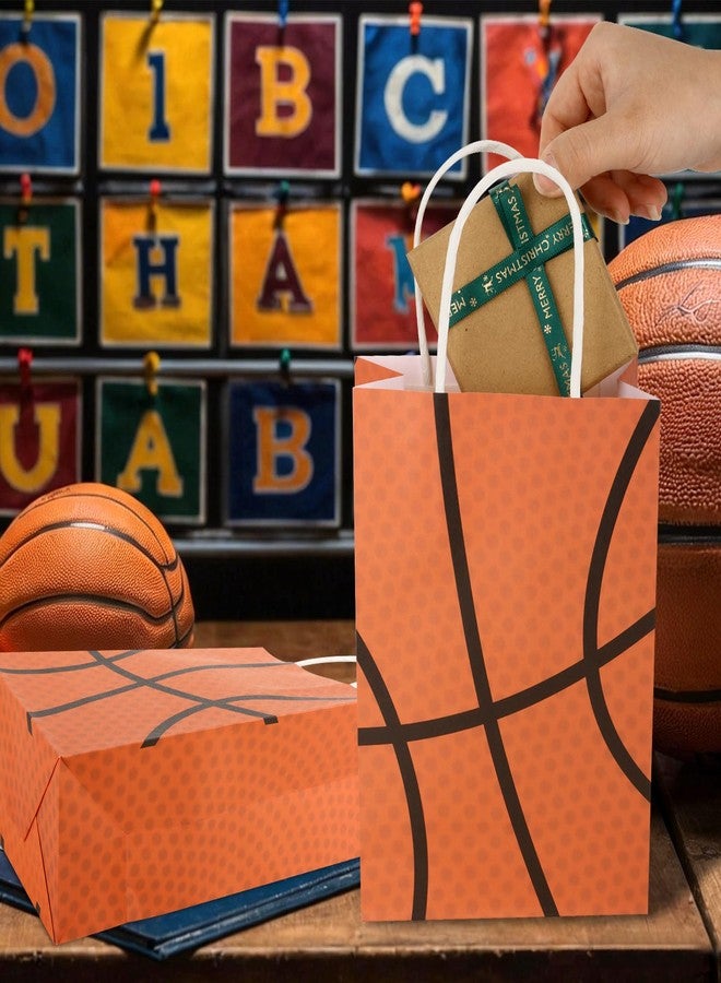 Lemicin 12 Pack Basketball Goodie Bags Basketball Gift Favors Paper Bags with Handle Birthday Party Favors Bag Snack Candy Treat Holders Kraft Paper Bag for Sports Theme Party Supplies Decorations - Image 3