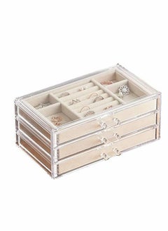 Jewelry Box for Women with 3 Drawers, Velvet Jewelry Organizer for Earring Bangle Bracelet Necklace and Rings Storage Clear Acrylic Jewelry case