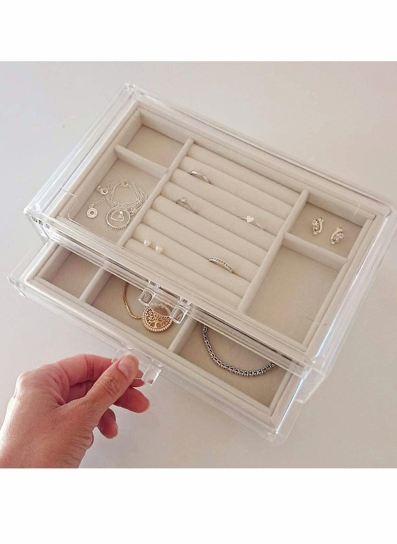 KASTWAVE - Jewelry Box for Women with 3 Drawers, Velvet Jewelry Organizer for Earring Bangle Bracelet Necklace and Rings Storage Clear Acrylic Jewelry case - Image 1
