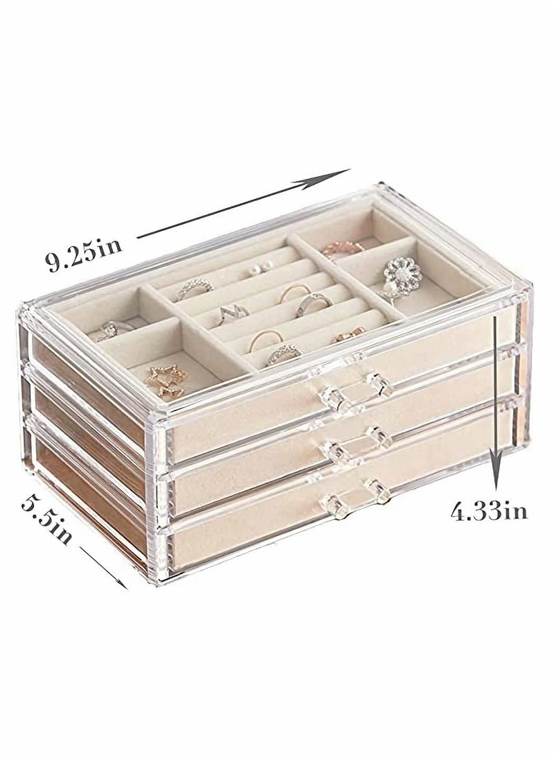 KASTWAVE - Jewelry Box for Women with 3 Drawers, Velvet Jewelry Organizer for Earring Bangle Bracelet Necklace and Rings Storage Clear Acrylic Jewelry case - Image 1