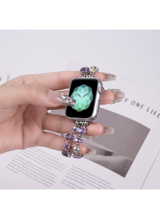 Apple Watch S9 Dual Row Chain Bracelet with Sparkling Crystal Gemstones