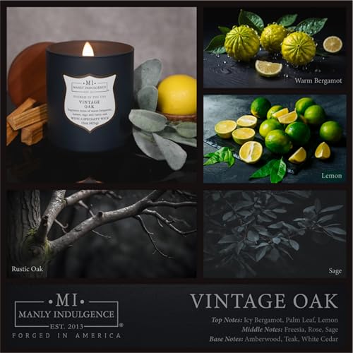 Manly Indulgence Vintage Oak Scented Candles for Men, 15 oz Wooden Wick, Premium Soy Blend Wax, 60H Burn, Candles for Home Scented - Made in The USA - Image 2