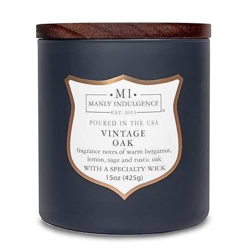 Manly Indulgence Vintage Oak Scented Candles for Men, 15 oz Wooden Wick, Premium Soy Blend Wax, 60H Burn, Candles for Home Scented - Made in The USA - Image 1
