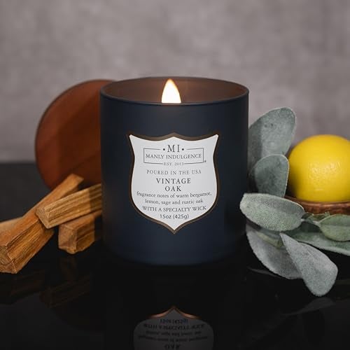 Manly Indulgence Vintage Oak Scented Candles for Men, 15 oz Wooden Wick, Premium Soy Blend Wax, 60H Burn, Candles for Home Scented - Made in The USA - Image 5