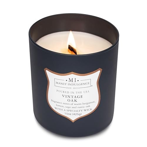 Manly Indulgence Vintage Oak Scented Candles for Men, 15 oz Wooden Wick, Premium Soy Blend Wax, 60H Burn, Candles for Home Scented - Made in The USA - Image 3