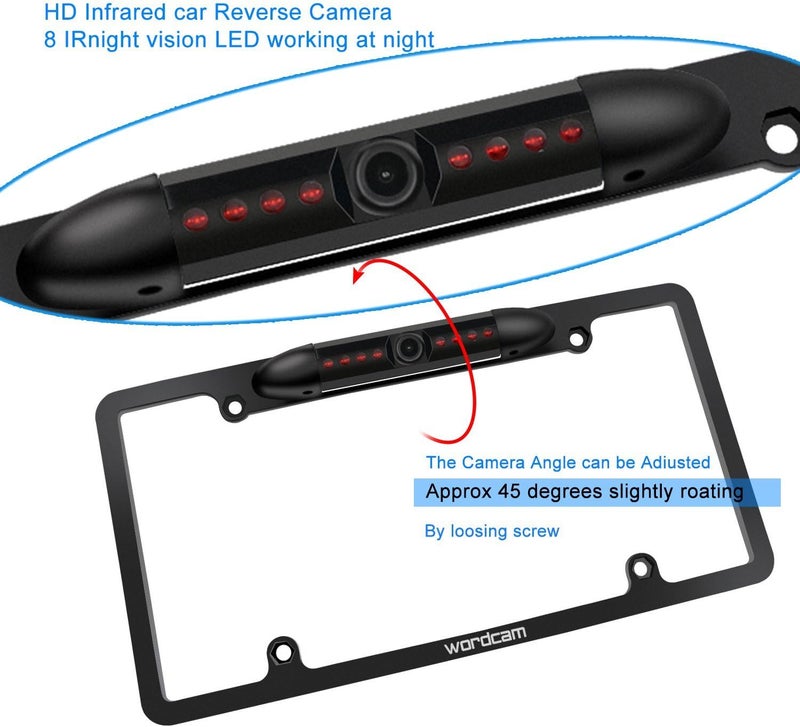 Wordcam License Plate Frame Rear View Backup Camera 170° Viewing Angle - Image 2