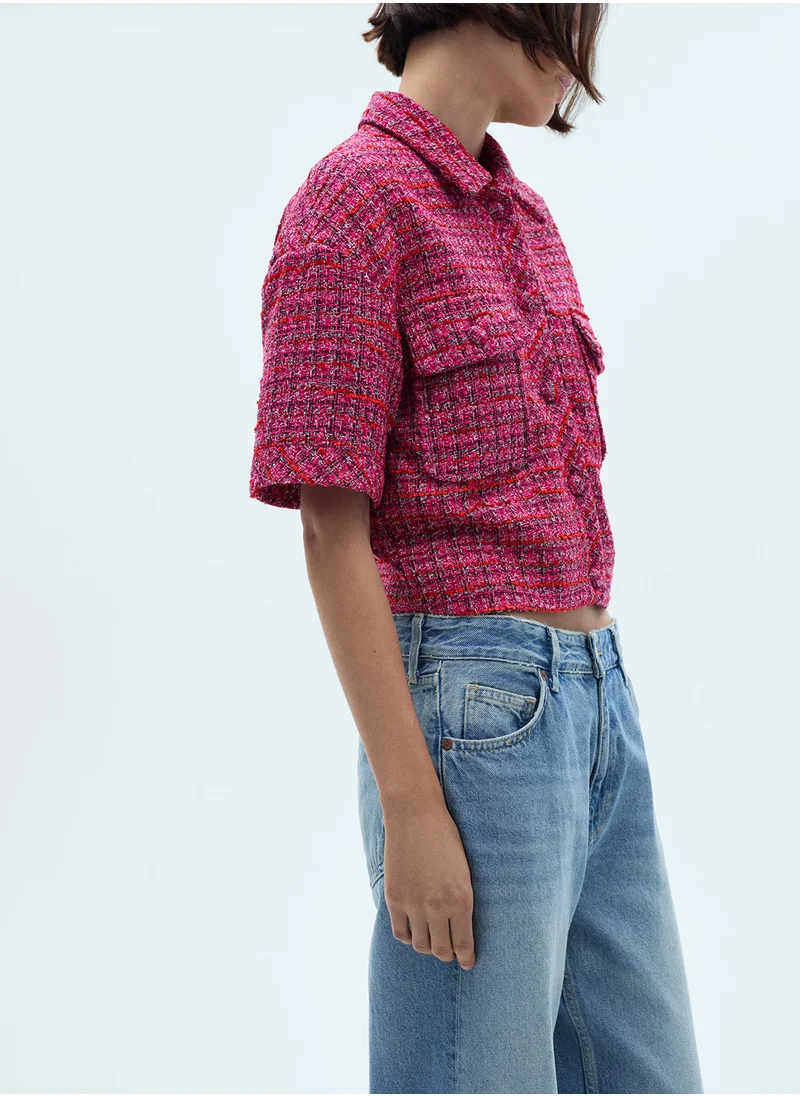 مانجو Casual Short Sleeve Tweed Jacket